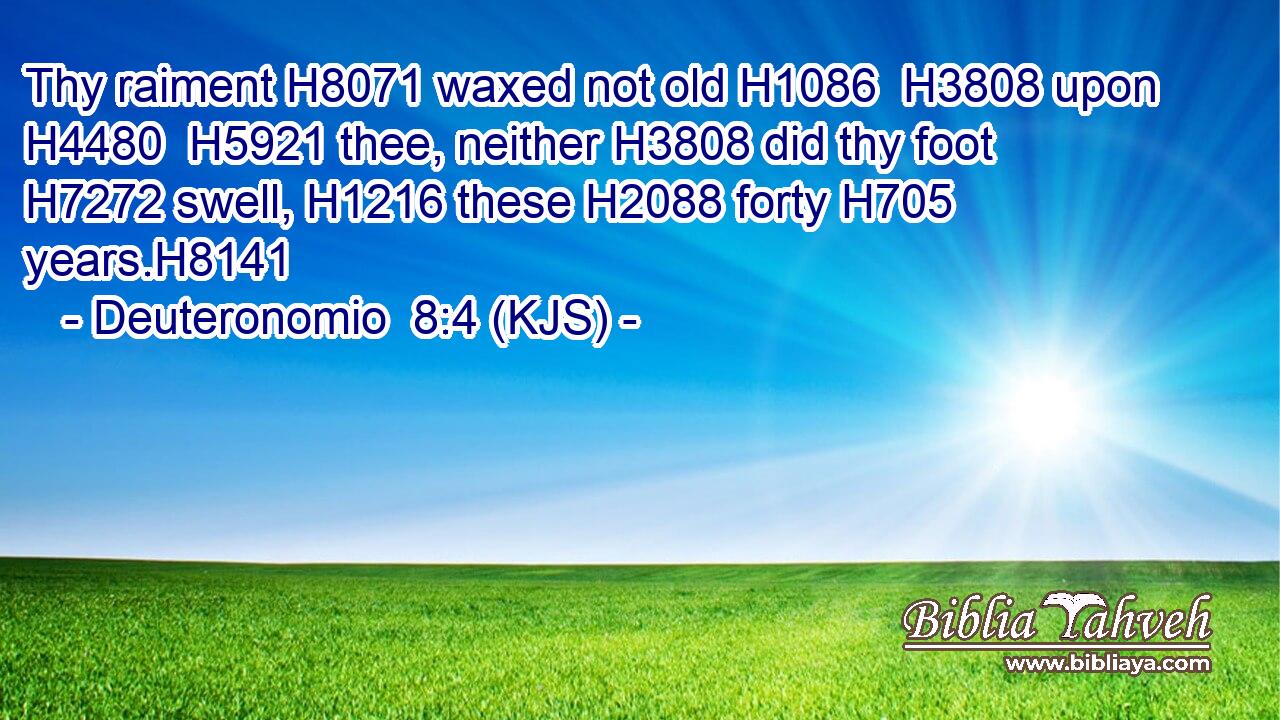 Thy raiment H8071 waxed not old H1086  H3808 upon H4480  H5921 thee, neither H3808 did thy foot H7272 swell, H1216 these H2088 forty H705 years.H8141
