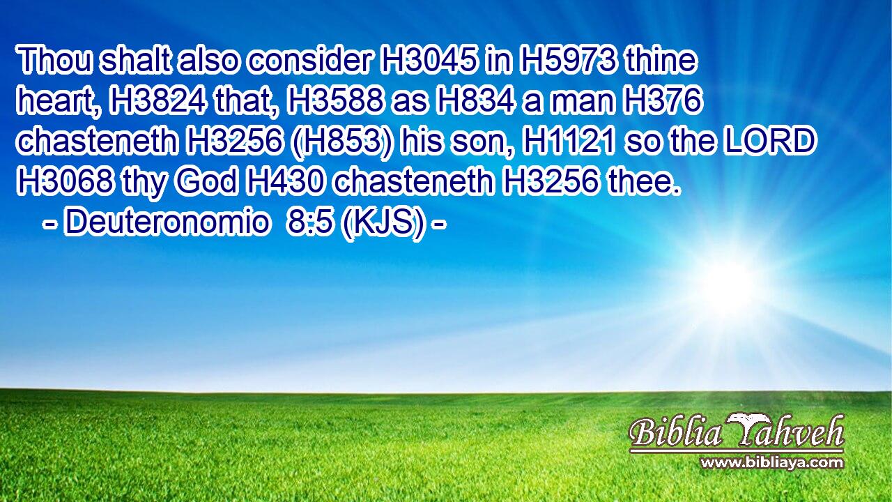 Thou shalt also consider H3045 in H5973 thine heart, H3824 that, H3588 as H834 a man H376 chasteneth H3256 (H853) his son, H1121 so the LORD H3068 thy God H430 chasteneth H3256 thee.