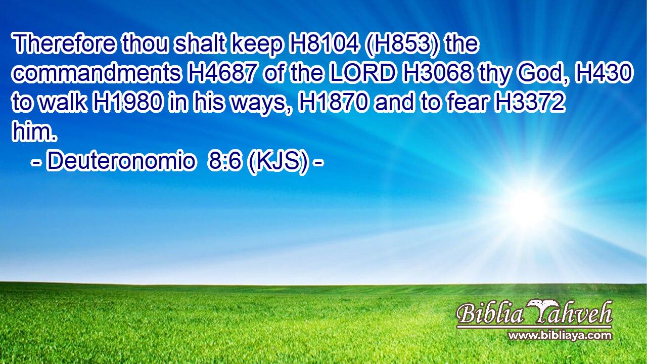 Therefore thou shalt keep H8104 (H853) the commandments H4687 of the LORD H3068 thy God, H430 to walk H1980 in his ways, H1870 and to fear H3372 him.