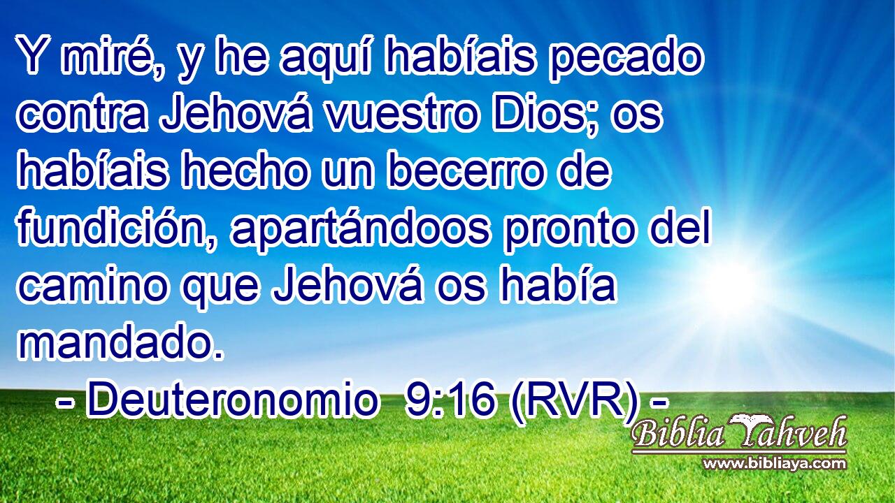 Y miré, y he aquí habíais pecado contra Jehová vuestro Dios; os habíais hecho un becerro de fundición, apartándoos pronto del camino que Jehová os había mandado.