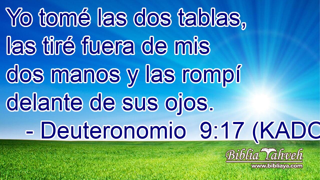  Yo tomé las dos tablas, las tiré fuera de mis dos manos y las rompí delante de sus ojos. 