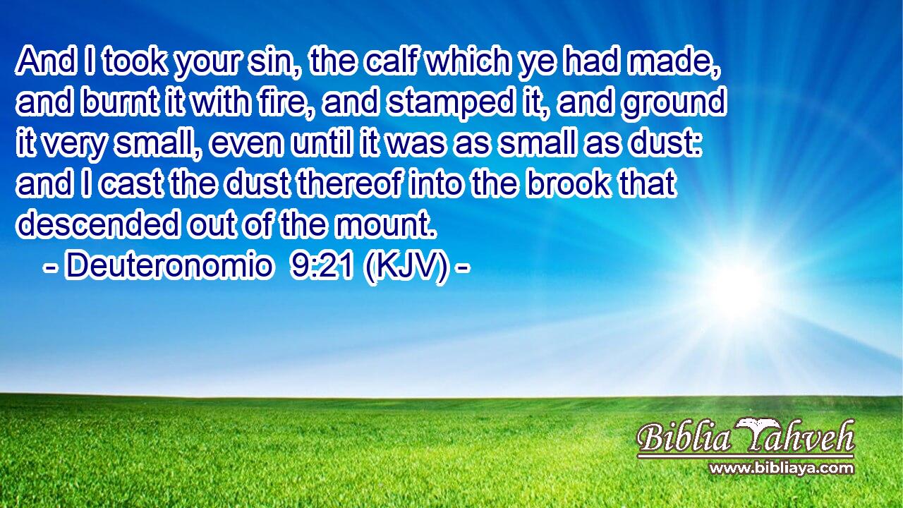 And I took your sin, the calf which ye had made, and burnt it with fire, and stamped it, and ground it very small, even until it was as small as dust: and I cast the dust thereof into the brook that descended out of the mount.