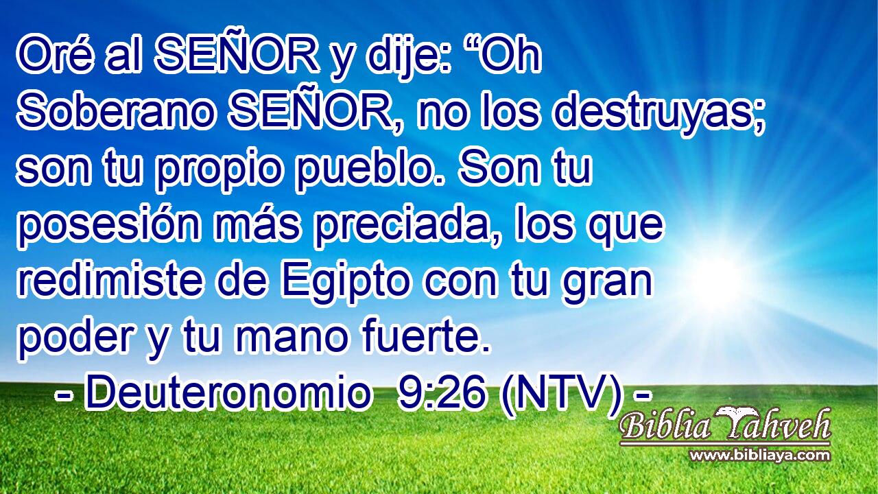 Oré al SEÑOR y dije: “Oh Soberano SEÑOR, no los destruyas; son tu propio pueblo. Son tu posesión más preciada, los que redimiste de Egipto con tu gran poder y tu mano fuerte.
