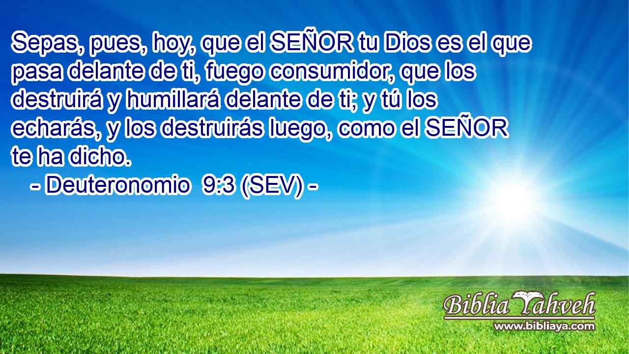 Sepas, pues, hoy, que el SEÑOR tu Dios es el que pasa delante de ti, fuego consumidor, que los destruirá y humillará delante de ti; y tú los echarás, y los destruirás luego, como el SEÑOR te ha dicho.