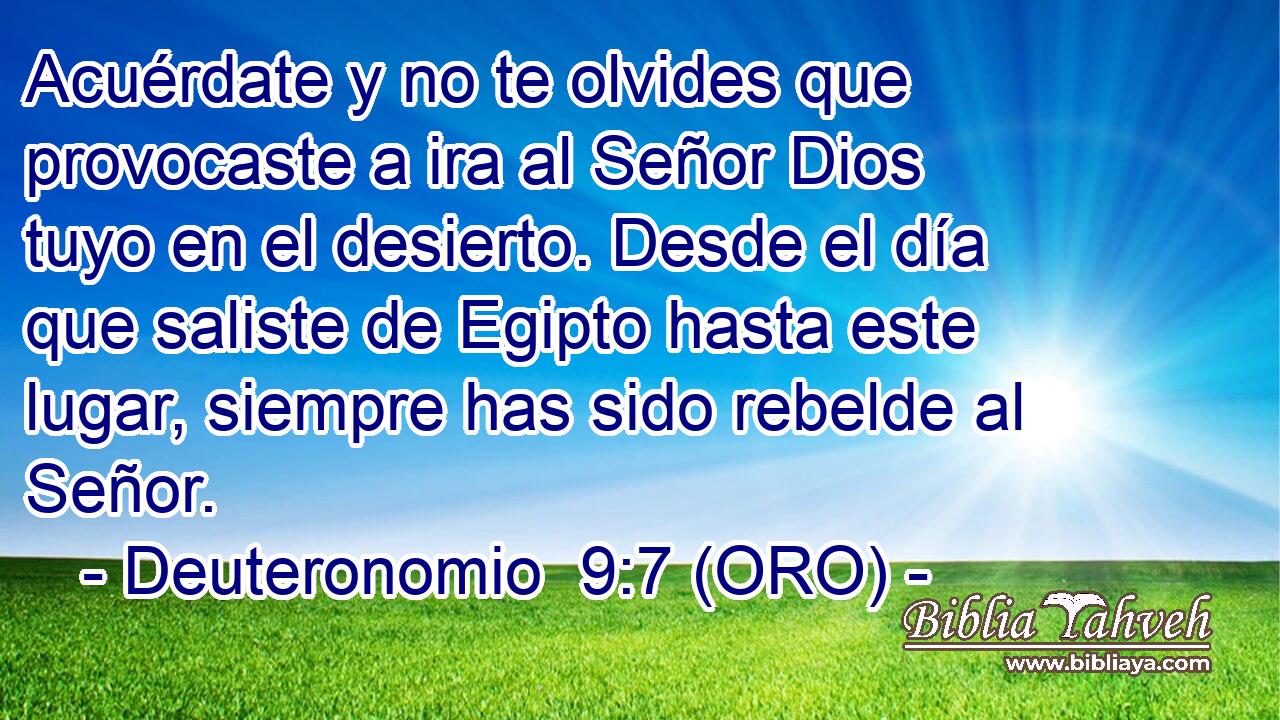  Acuérdate y no te olvides que provocaste a ira al Señor Dios tuyo en el desierto. Desde el día que saliste de Egipto hasta este lugar, siempre has sido rebelde al Señor. 