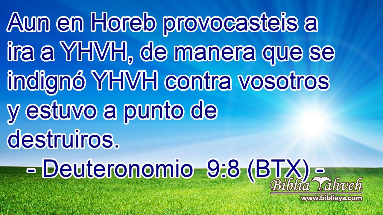 Aun en Horeb provocasteis a ira a YHVH, de manera que se indignó YHVH contra vosotros y estuvo a punto de destruiros.