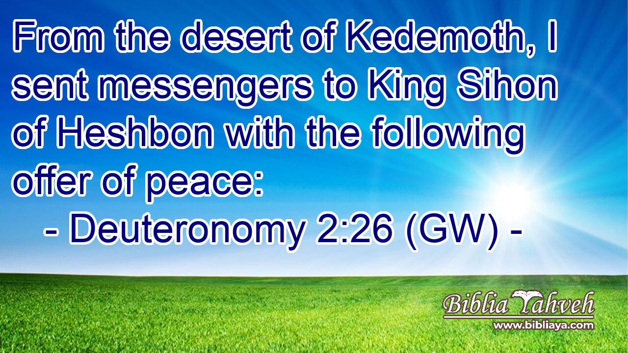  From the desert of Kedemoth, I sent messengers to King Sihon of Heshbon with the following offer of peace: