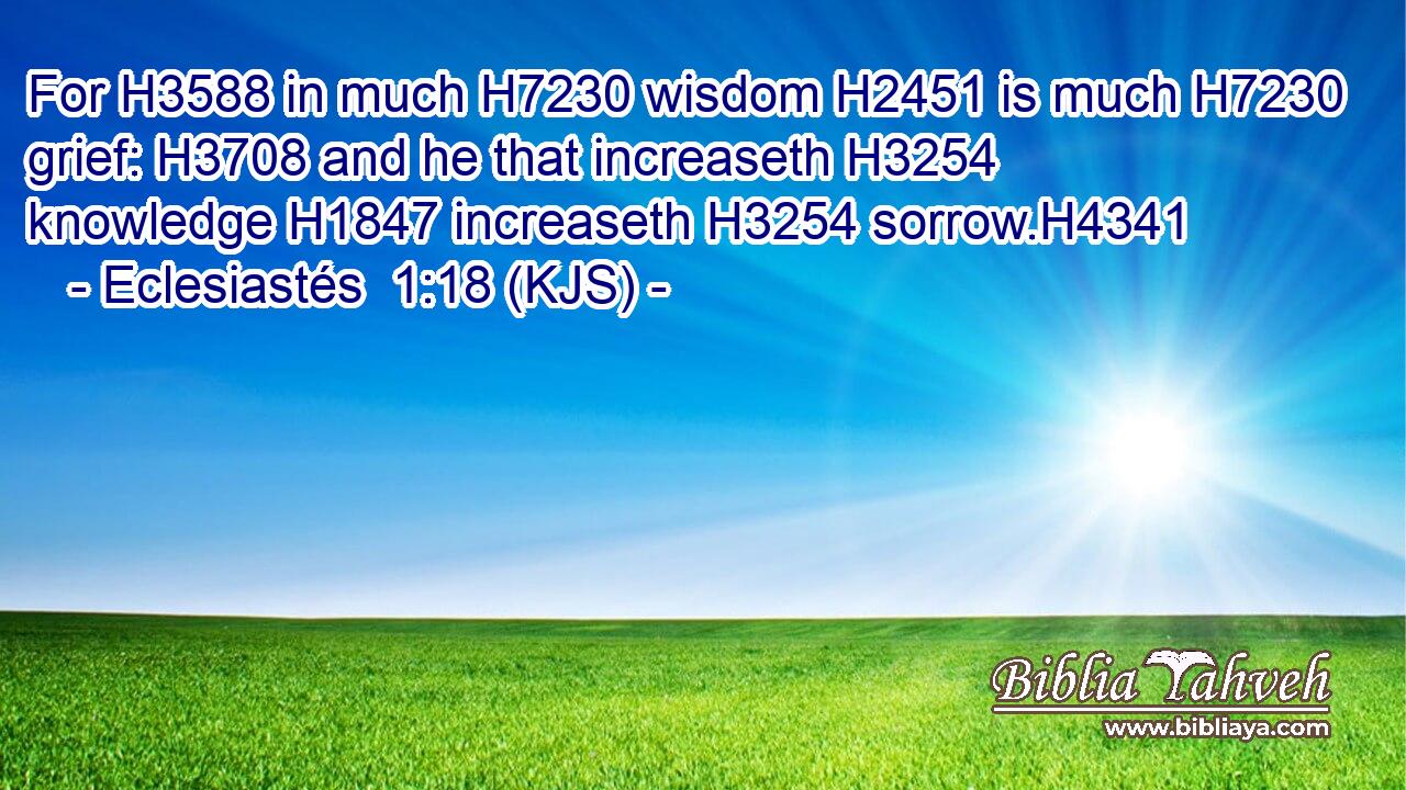 For H3588 in much H7230 wisdom H2451 is much H7230 grief: H3708 and he that increaseth H3254 knowledge H1847 increaseth H3254 sorrow.H4341