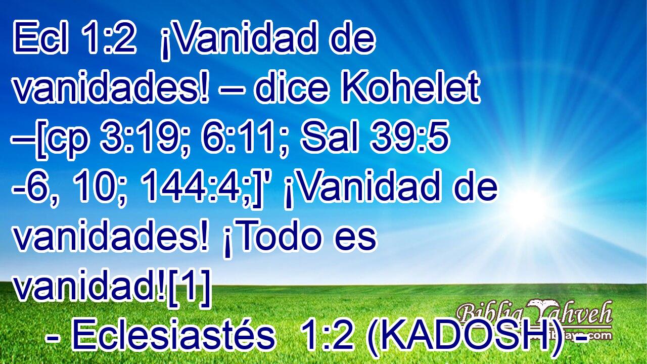  ¡Vanidad de vanidades! – dice Kohelet –[cp 3:19; 6:11; Sal 39:5 -6, 10; 144:4;]' ¡Vanidad de vanidades! ¡Todo es vanidad![1] 