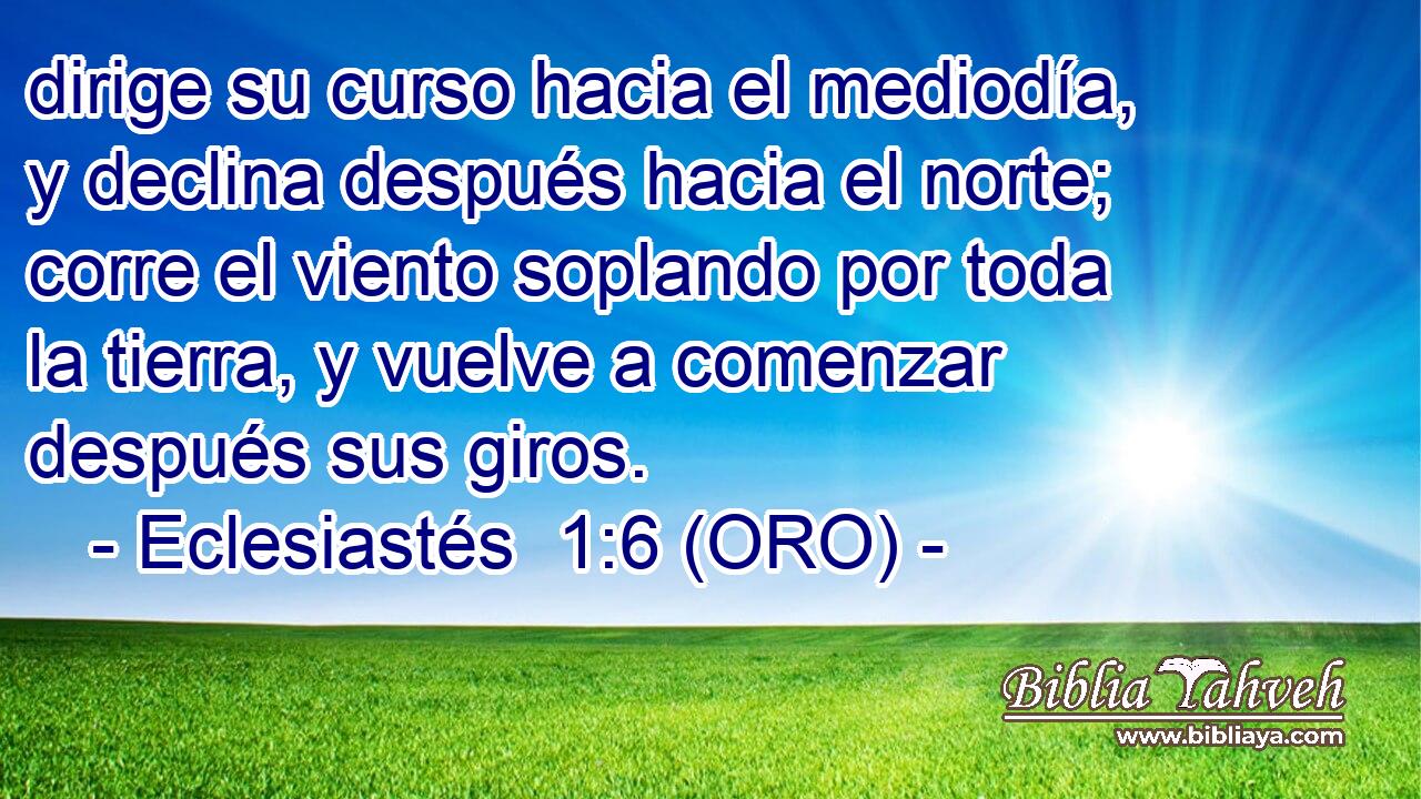  dirige su curso hacia el mediodía, y declina después hacia el norte; corre el viento soplando por toda la tierra, y vuelve a comenzar después sus giros. 