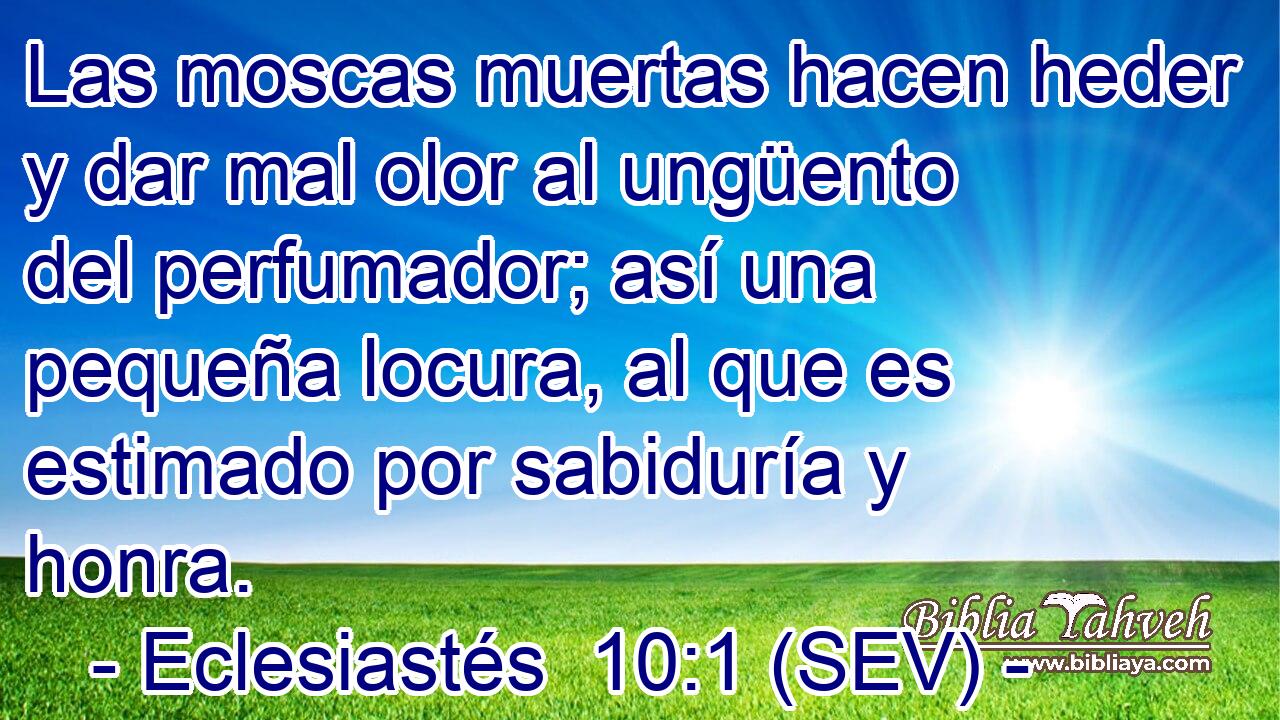 Las moscas muertas hacen heder y dar mal olor al ungüento del perfumador; así una pequeña locura, al que es estimado por sabiduría y honra.