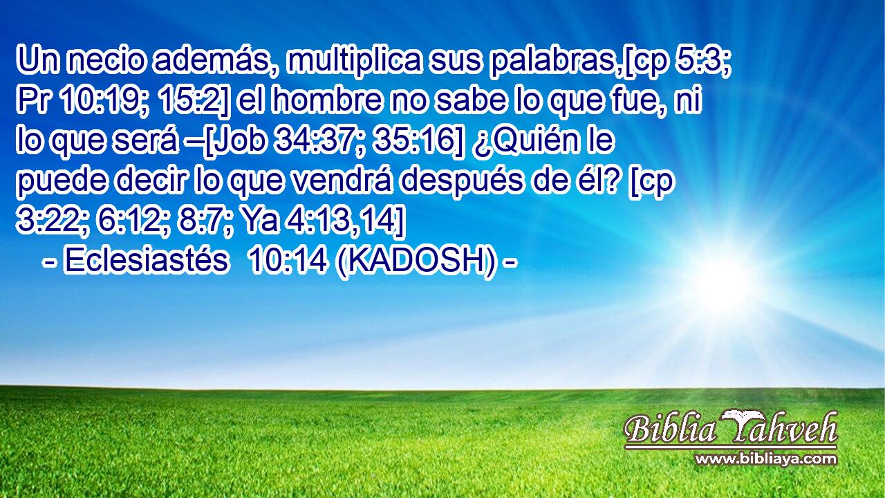  Un necio además, multiplica sus palabras,[cp 5:3; Pr 10:19; 15:2] el hombre no sabe lo que fue, ni lo que será –[Job 34:37; 35:16] ¿Quién le puede decir lo que vendrá después de él? [cp 3:22; 6:12; 8:7; Ya 4:13,14] 
