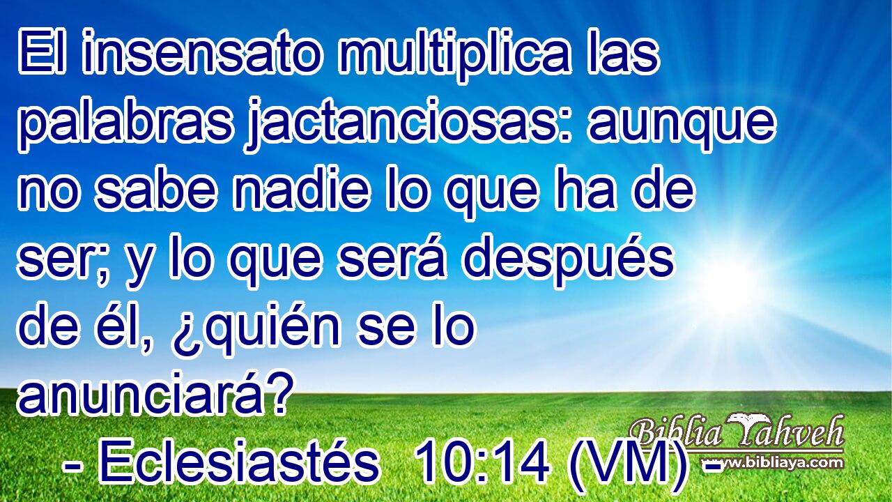  El insensato multiplica las palabras jactanciosas: aunque no sabe nadie lo que ha de ser; y lo que será después de él, ¿quién se lo anunciará? 