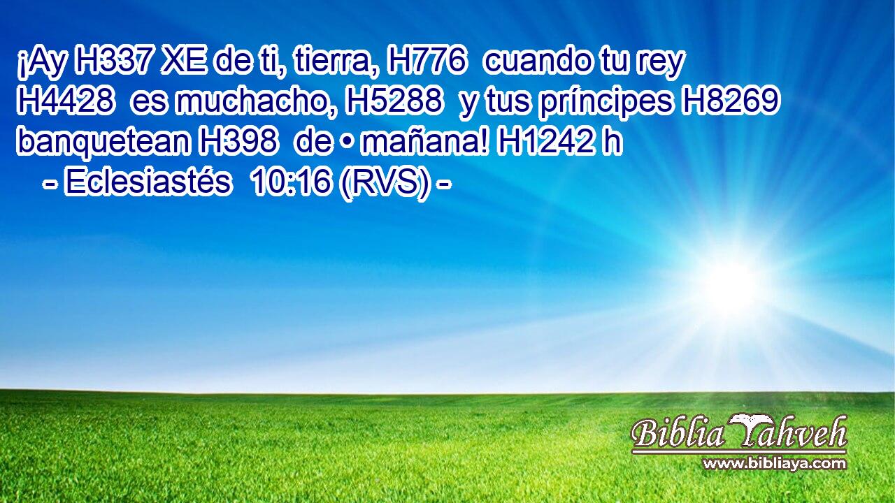 ¡Ay H337 XE de ti, tierra, H776  cuando tu rey H4428  es muchacho, H5288  y tus príncipes H8269  banquetean H398  de • mañana! H1242 h 
