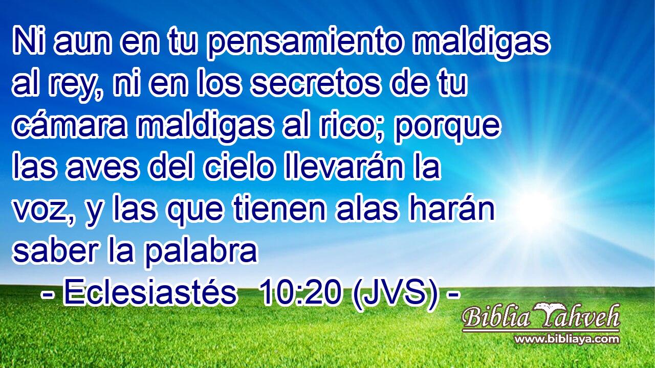 Ni aun en tu pensamiento maldigas al rey, ni en los secretos de tu cámara maldigas al rico; porque las aves del cielo llevarán la voz, y las que tienen alas harán saber la palabra