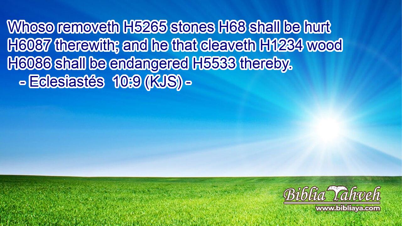 Whoso removeth H5265 stones H68 shall be hurt H6087 therewith; and he that cleaveth H1234 wood H6086 shall be endangered H5533 thereby.
