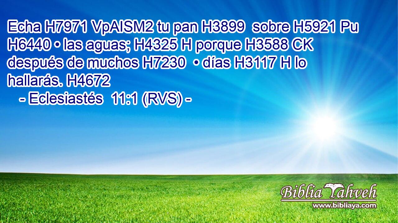 Echa H7971 VpAISM2 tu pan H3899  sobre H5921 Pu H6440 • las aguas; H4325 H porque H3588 CK después de muchos H7230  • días H3117 H lo hallarás. H4672  