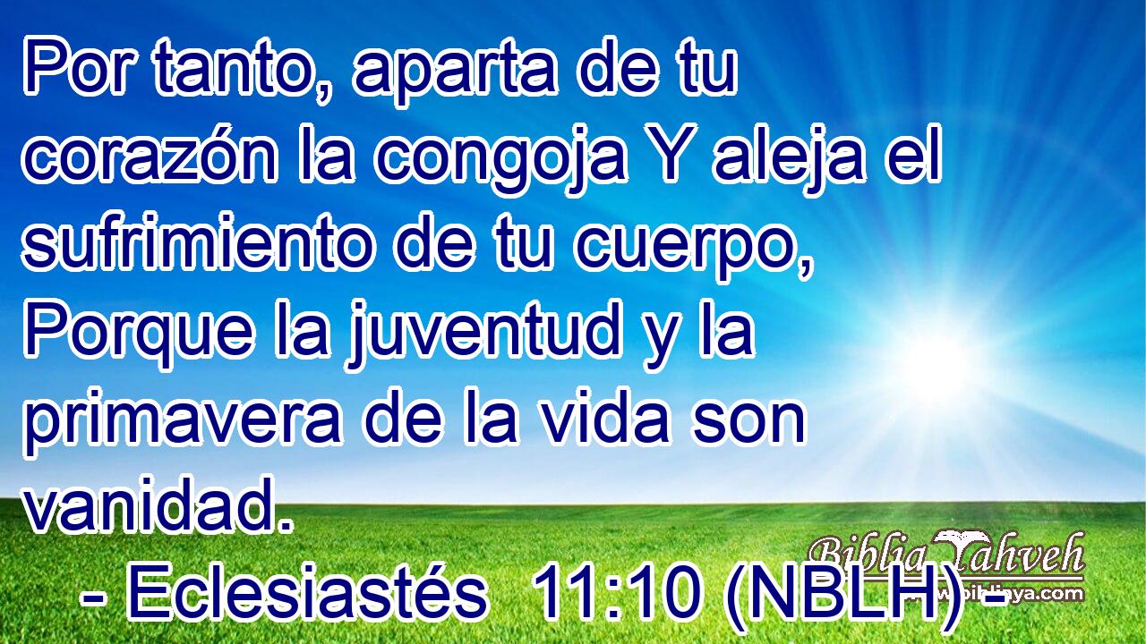  Por tanto, aparta de tu corazón la congoja Y aleja el sufrimiento de tu cuerpo, Porque la juventud y la primavera de la vida son vanidad. 