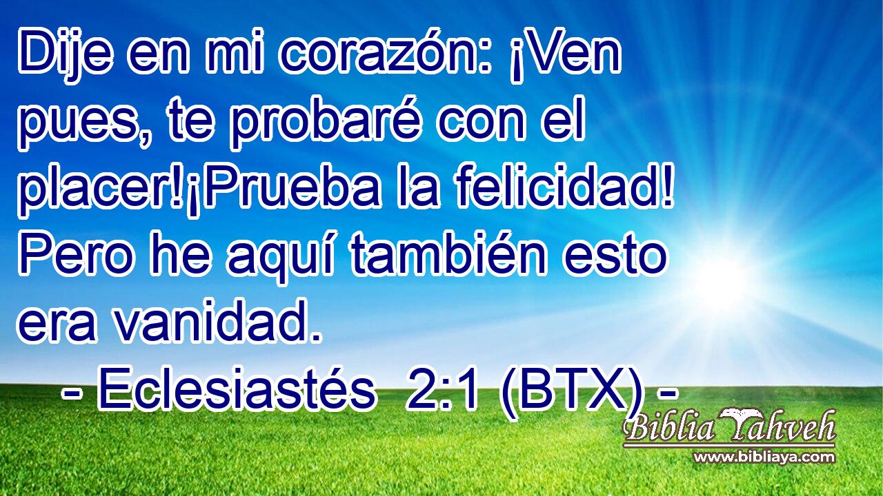 Dije en mi corazón: ¡Ven pues, te probaré con el placer!¡Prueba la felicidad! Pero he aquí también esto era vanidad.