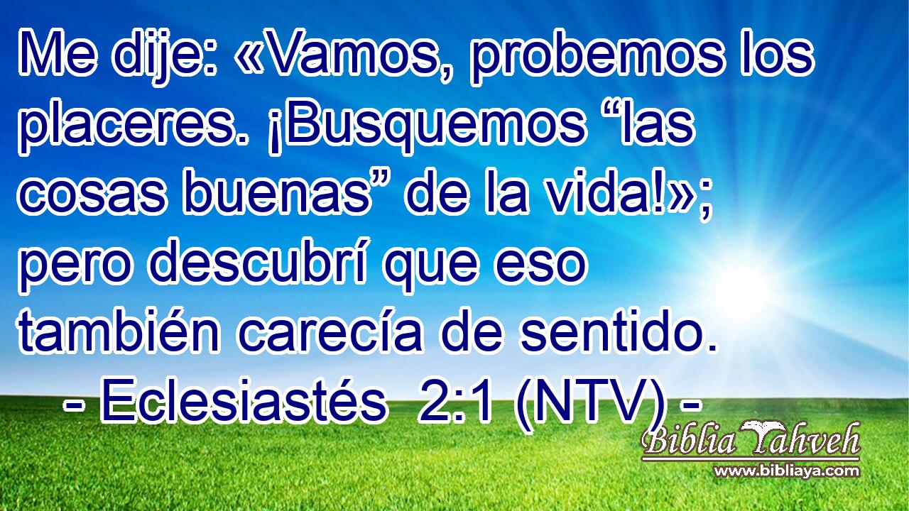 Me dije: «Vamos, probemos los placeres. ¡Busquemos “las cosas buenas” de la vida!»; pero descubrí que eso también carecía de sentido.