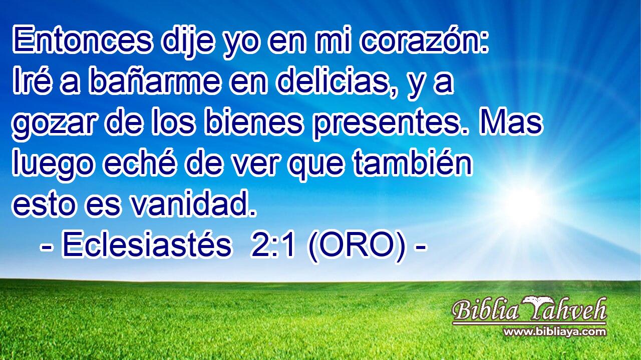  Entonces dije yo en mi corazón: Iré a bañarme en delicias, y a gozar de los bienes presentes. Mas luego eché de ver que también esto es vanidad. 