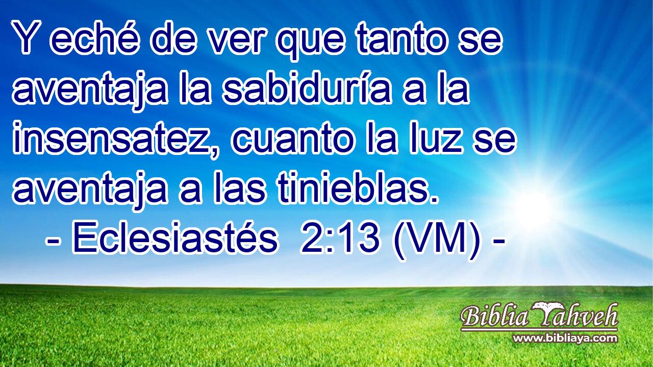  Y eché de ver que tanto se aventaja la sabiduría a la insensatez, cuanto la luz se aventaja a las tinieblas. 