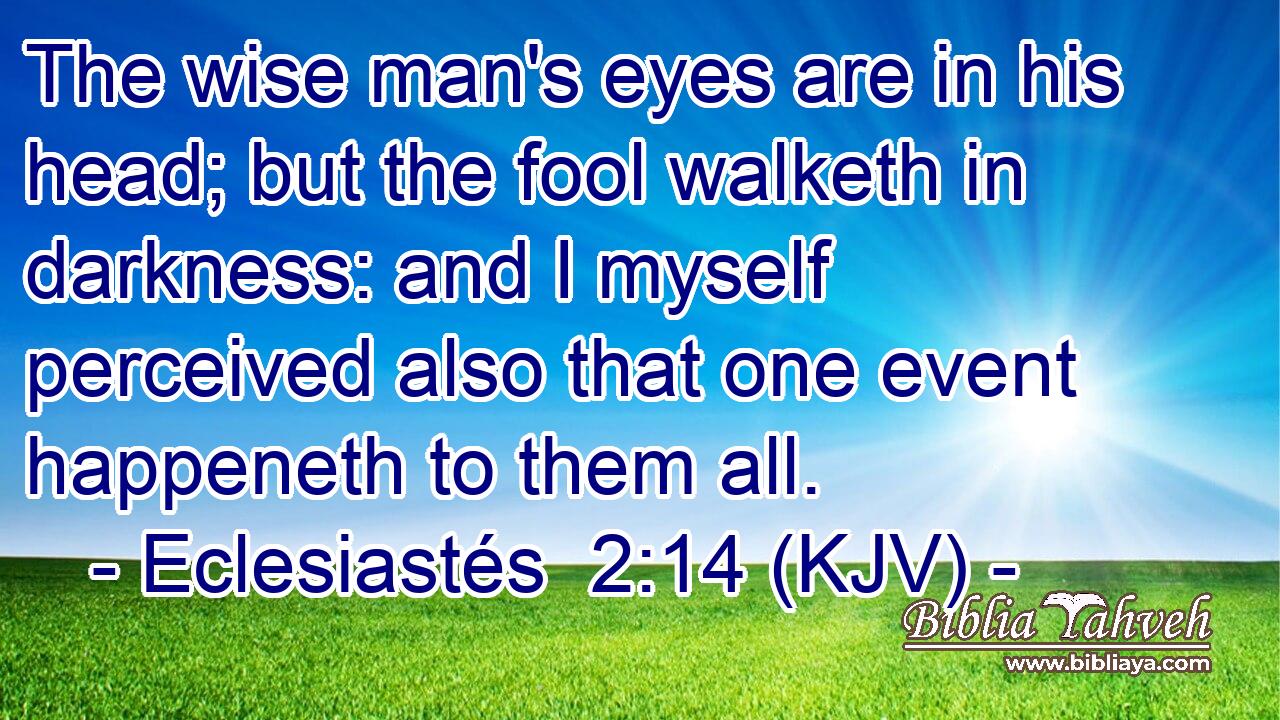 The wise man's eyes are in his head; but the fool walketh in darkness: and I myself perceived also that one event happeneth to them all.