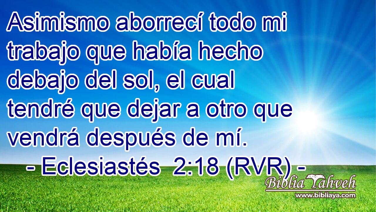 Asimismo aborrecí todo mi trabajo que había hecho debajo del sol, el cual tendré que dejar a otro que vendrá después de mí.
