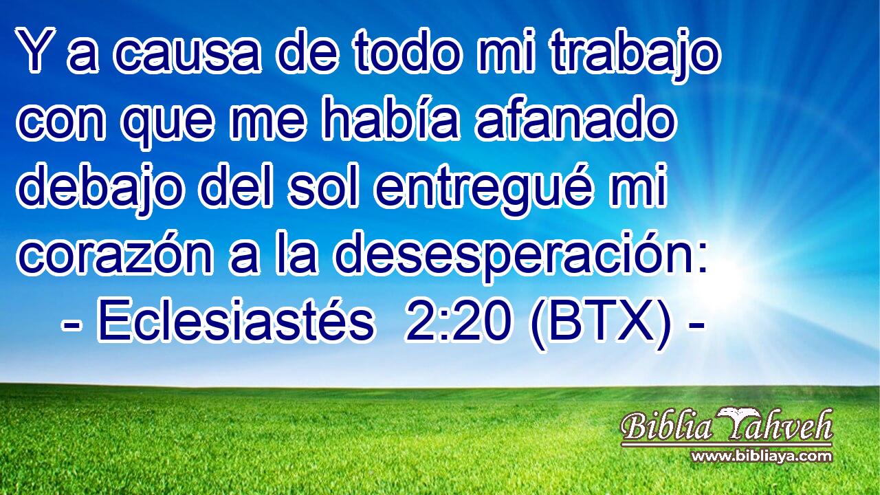 Y a causa de todo mi trabajo con que me había afanado debajo del sol entregué mi corazón a la desesperación: