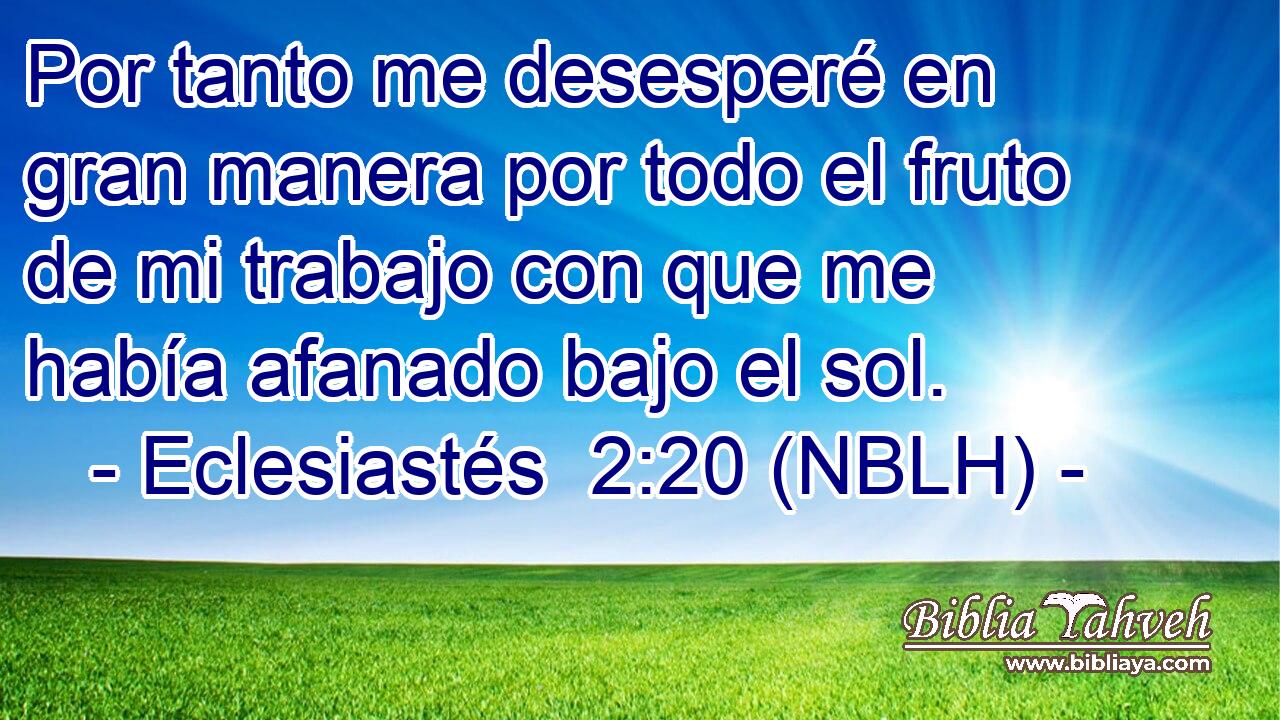  Por tanto me desesperé en gran manera por todo el fruto de mi trabajo con que me había afanado bajo el sol. 