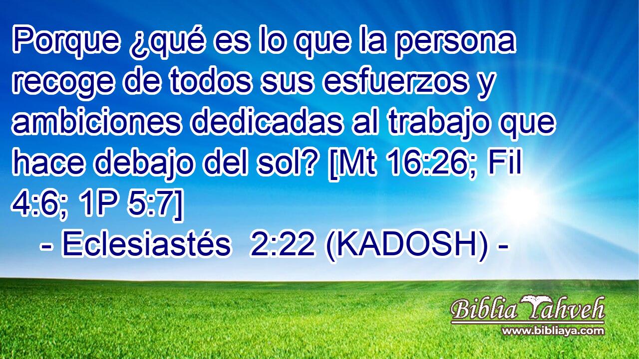  Porque ¿qué es lo que la persona recoge de todos sus esfuerzos y ambiciones dedicadas al trabajo que hace debajo del sol? [Mt 16:26; Fil 4:6; 1P 5:7] 