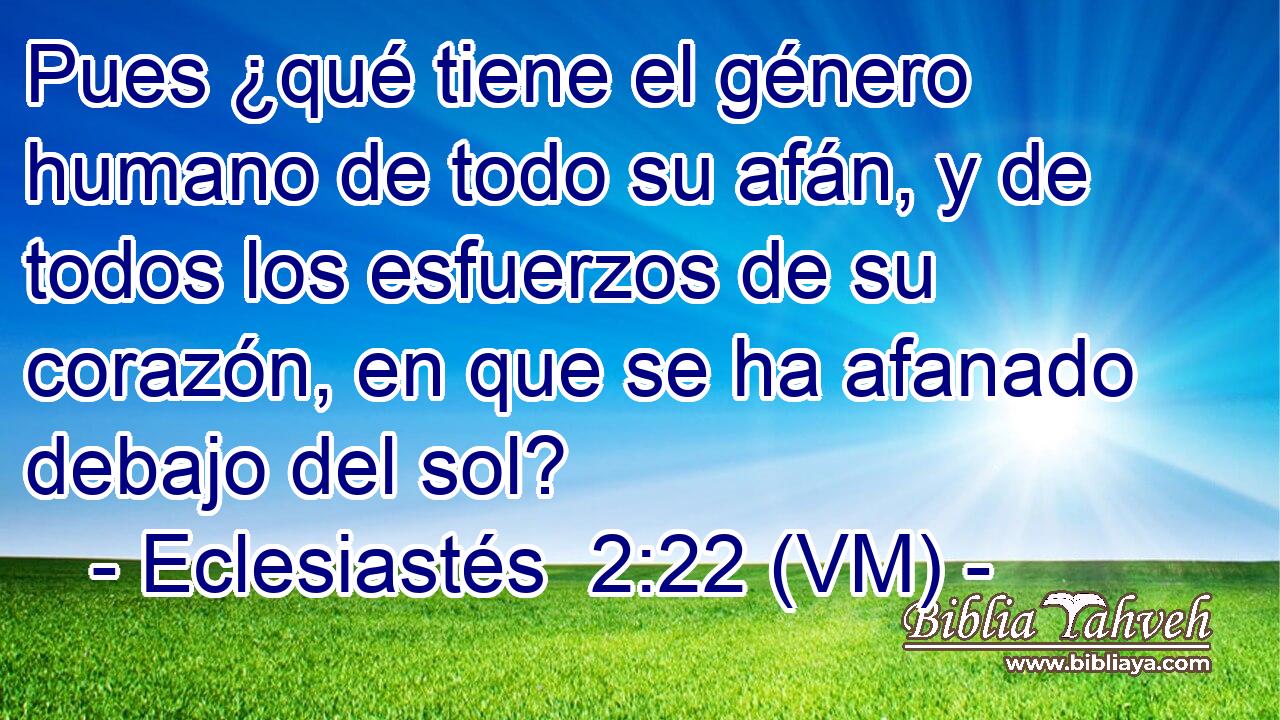  Pues ¿qué tiene el género humano de todo su afán, y de todos los esfuerzos de su corazón, en que se ha afanado debajo del sol? 