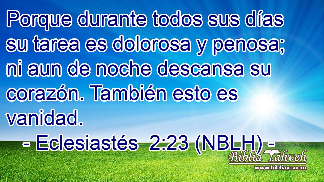  Porque durante todos sus días su tarea es dolorosa y penosa; ni aun de noche descansa su corazón. También esto es vanidad. 