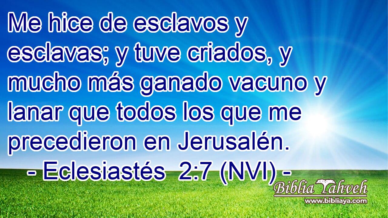  Me hice de esclavos y esclavas; y tuve criados, y mucho más ganado vacuno y lanar que todos los que me precedieron en Jerusalén. 