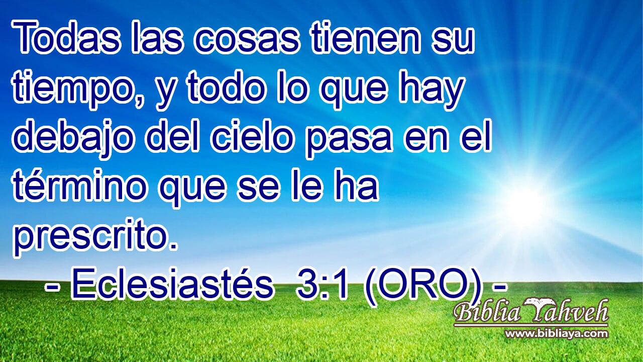  Todas las cosas tienen su tiempo, y todo lo que hay debajo del cielo pasa en el término que se le ha prescrito. 