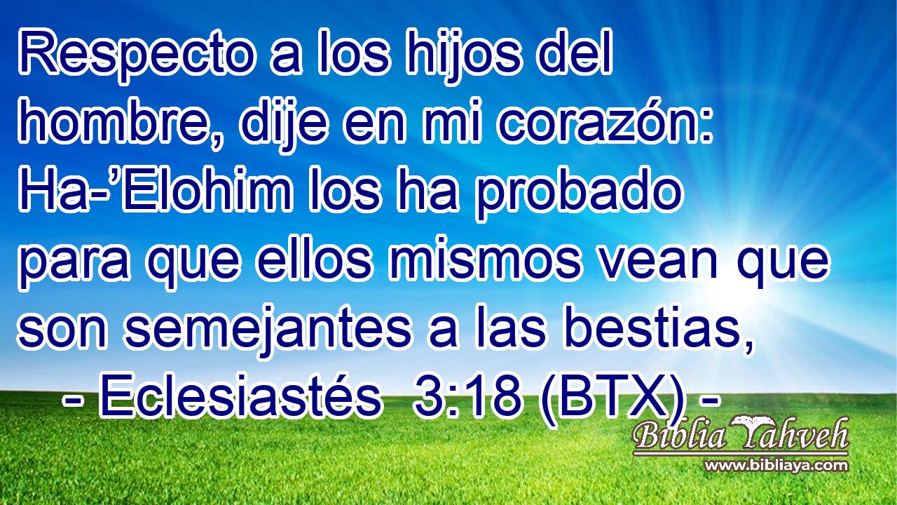 Respecto a los hijos del hombre, dije en mi corazón: Ha-’Elohim los ha probado para que ellos mismos vean que son semejantes a las bestias,