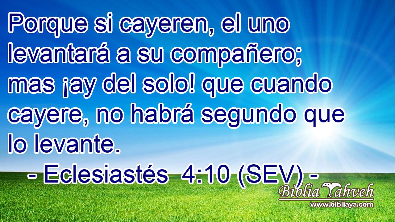 Porque si cayeren, el uno levantará a su compañero; mas ¡ay del solo! que cuando cayere, no habrá segundo que lo levante.