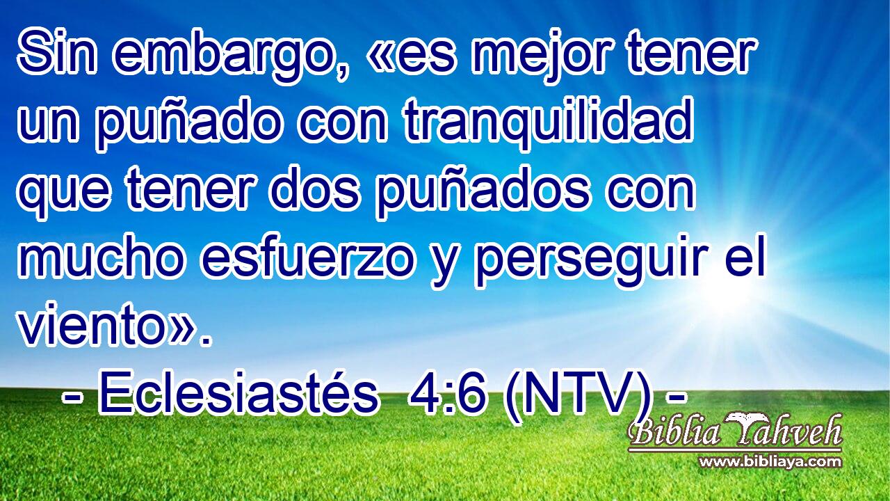 Sin embargo, «es mejor tener un puñado con tranquilidad que tener dos puñados con mucho esfuerzo y perseguir el viento».