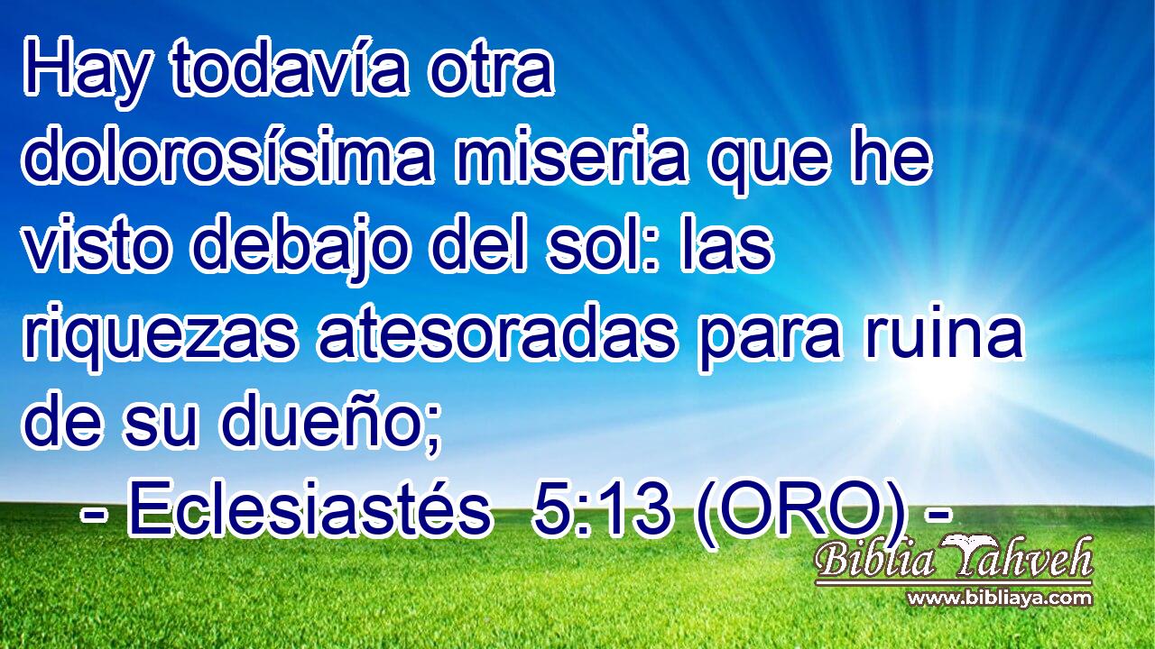  Hay todavía otra dolorosísima miseria que he visto debajo del sol: las riquezas atesoradas para ruina de su dueño; 