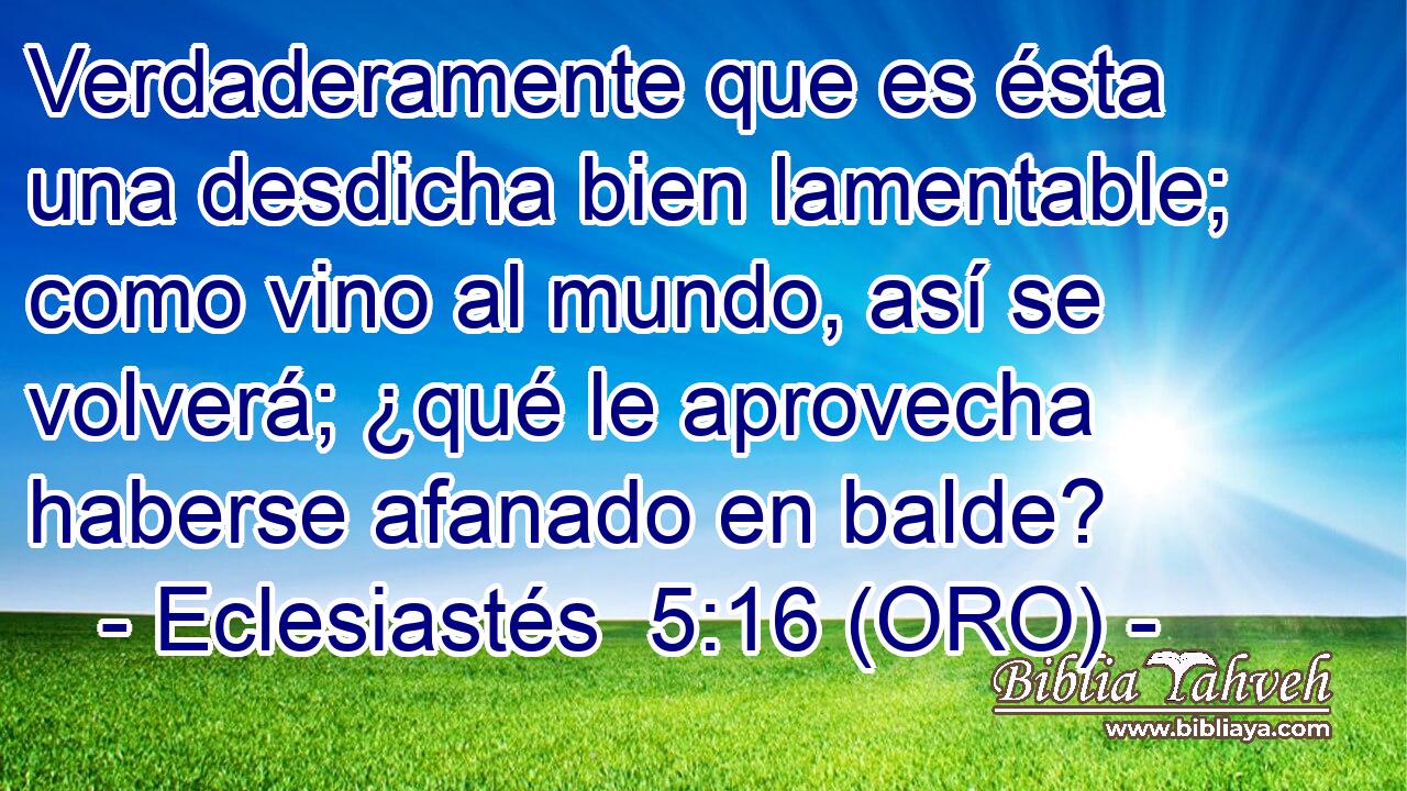  Verdaderamente que es ésta una desdicha bien lamentable; como vino al mundo, así se volverá; ¿qué le aprovecha haberse afanado en balde? 