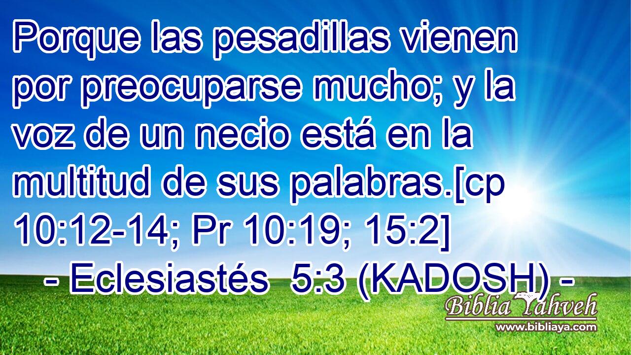  Porque las pesadillas vienen por preocuparse mucho; y la voz de un necio está en la multitud de sus palabras.[cp 10:12-14; Pr 10:19; 15:2] 