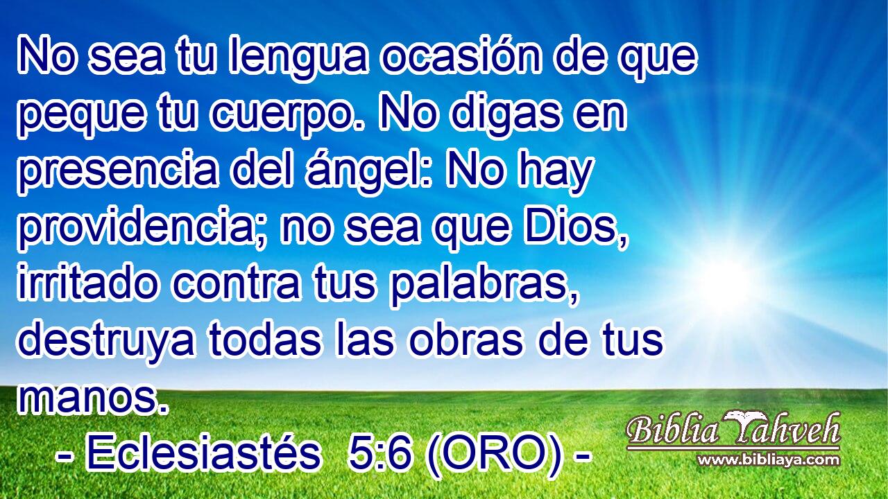  No sea tu lengua ocasión de que peque tu cuerpo. No digas en presencia del ángel: No hay providencia; no sea que Dios, irritado contra tus palabras, destruya todas las obras de tus manos. 