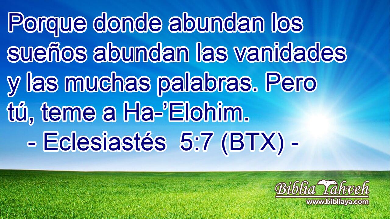 Porque donde abundan los sueños abundan las vanidades y las muchas palabras. Pero tú, teme a Ha-’Elohim.