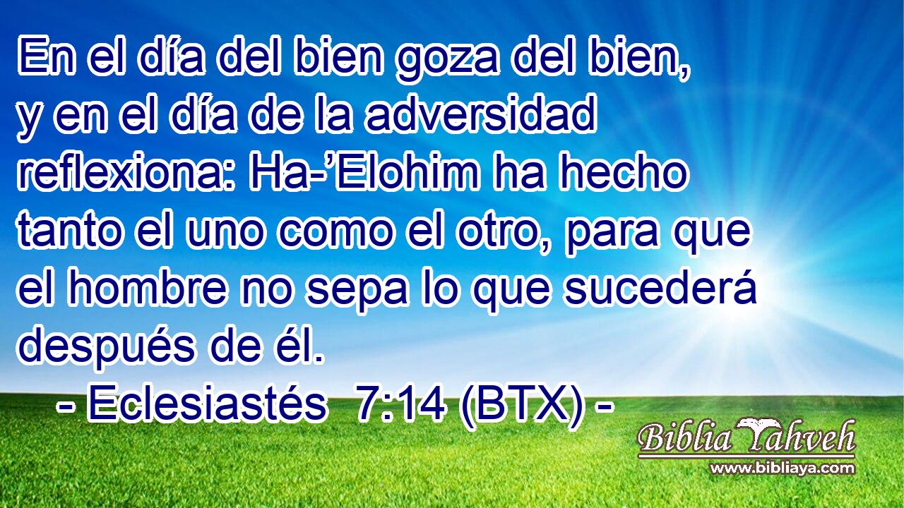 En el día del bien goza del bien, y en el día de la adversidad reflexiona: Ha-’Elohim ha hecho tanto el uno como el otro, para que el hombre no sepa lo que sucederá después de él.