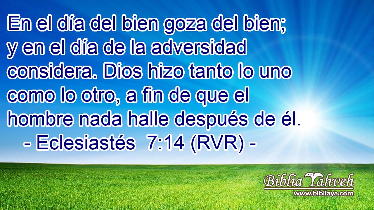 En el día del bien goza del bien; y en el día de la adversidad considera. Dios hizo tanto lo uno como lo otro, a fin de que el hombre nada halle después de él.