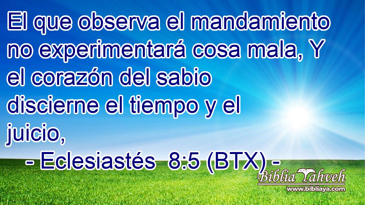 El que observa el mandamiento no experimentará cosa mala, Y el corazón del sabio discierne el tiempo y el juicio,