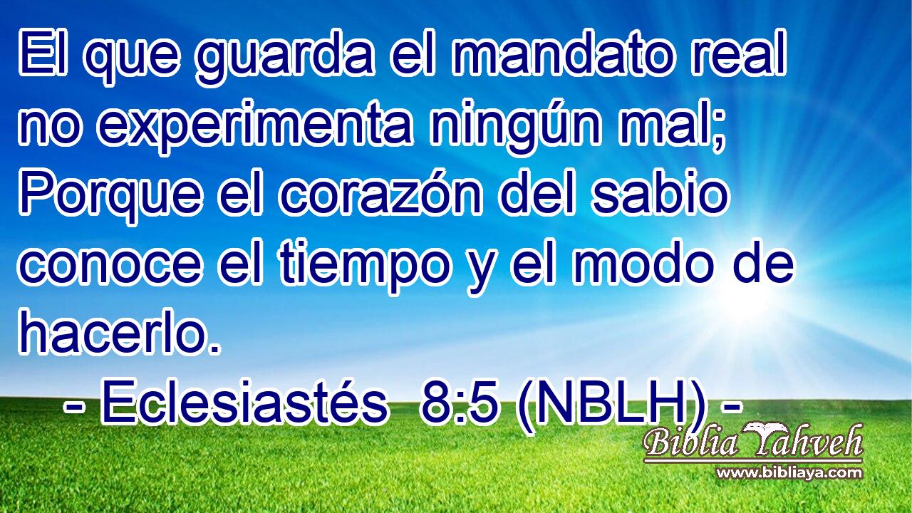  El que guarda el mandato real no experimenta ningún mal; Porque el corazón del sabio conoce el tiempo y el modo de hacerlo. 