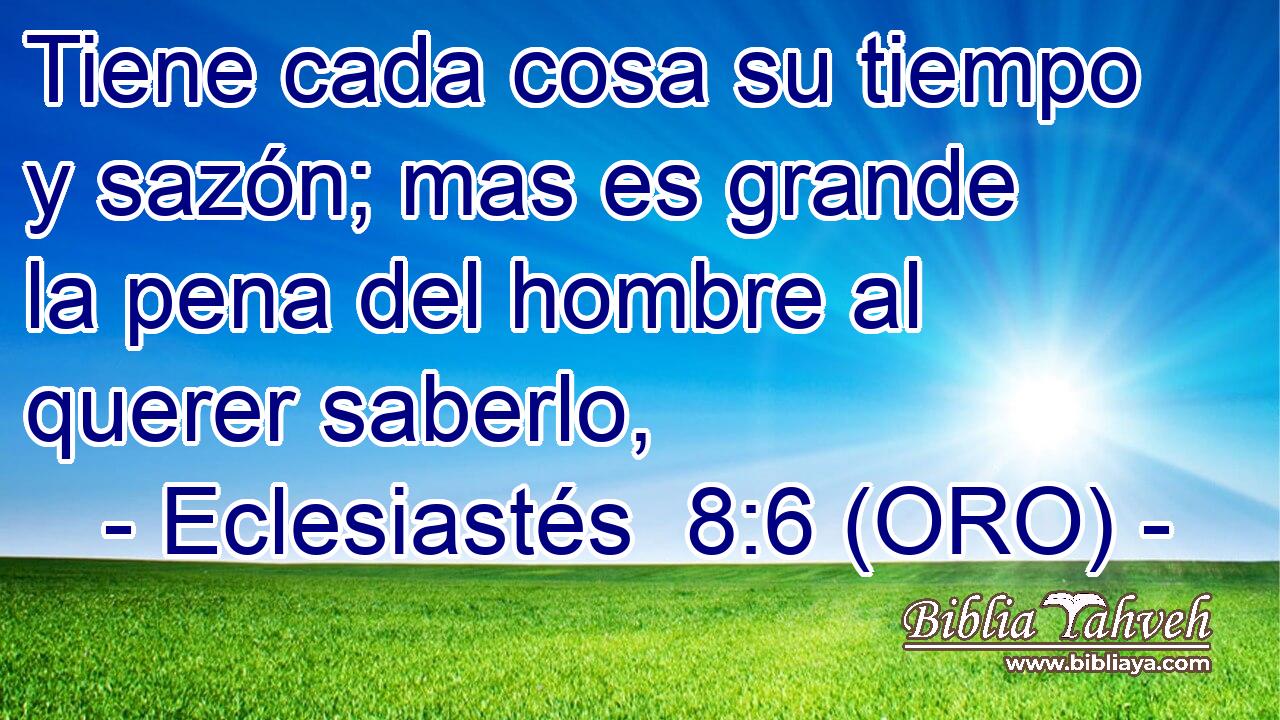  Tiene cada cosa su tiempo y sazón; mas es grande la pena del hombre al querer saberlo, 