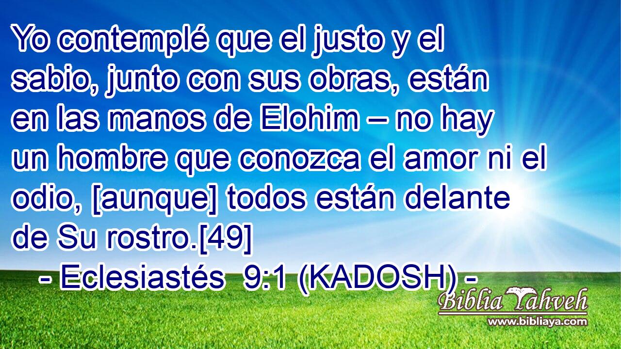  Yo contemplé que el justo y el sabio, junto con sus obras, están en las manos de Elohim – no hay un hombre que conozca el amor ni el odio, [aunque] todos están delante de Su rostro.[49] 