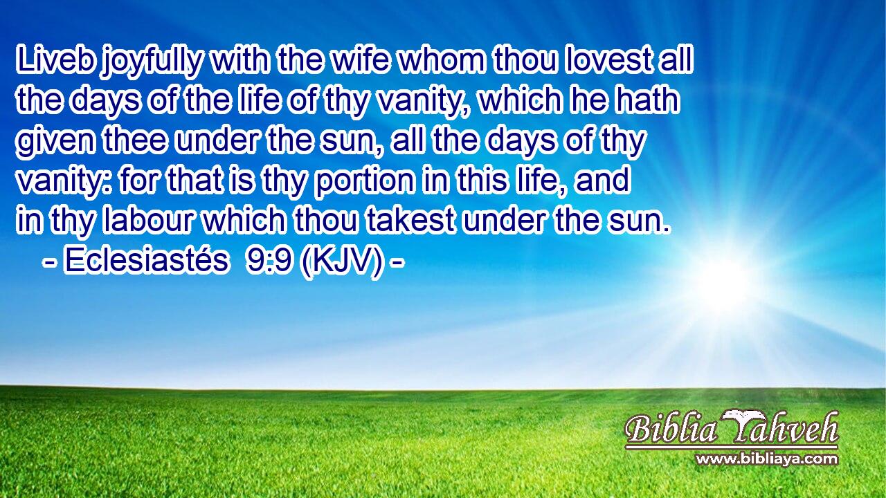Liveb joyfully with the wife whom thou lovest all the days of the life of thy vanity, which he hath given thee under the sun, all the days of thy vanity: for that is thy portion in this life, and in thy labour which thou takest under the sun.